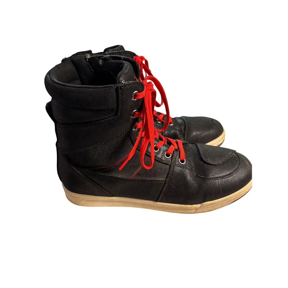 Iron Jias Mens Motorcycle Boots 10 Black Red Sneakers High Top Moto Streetwear